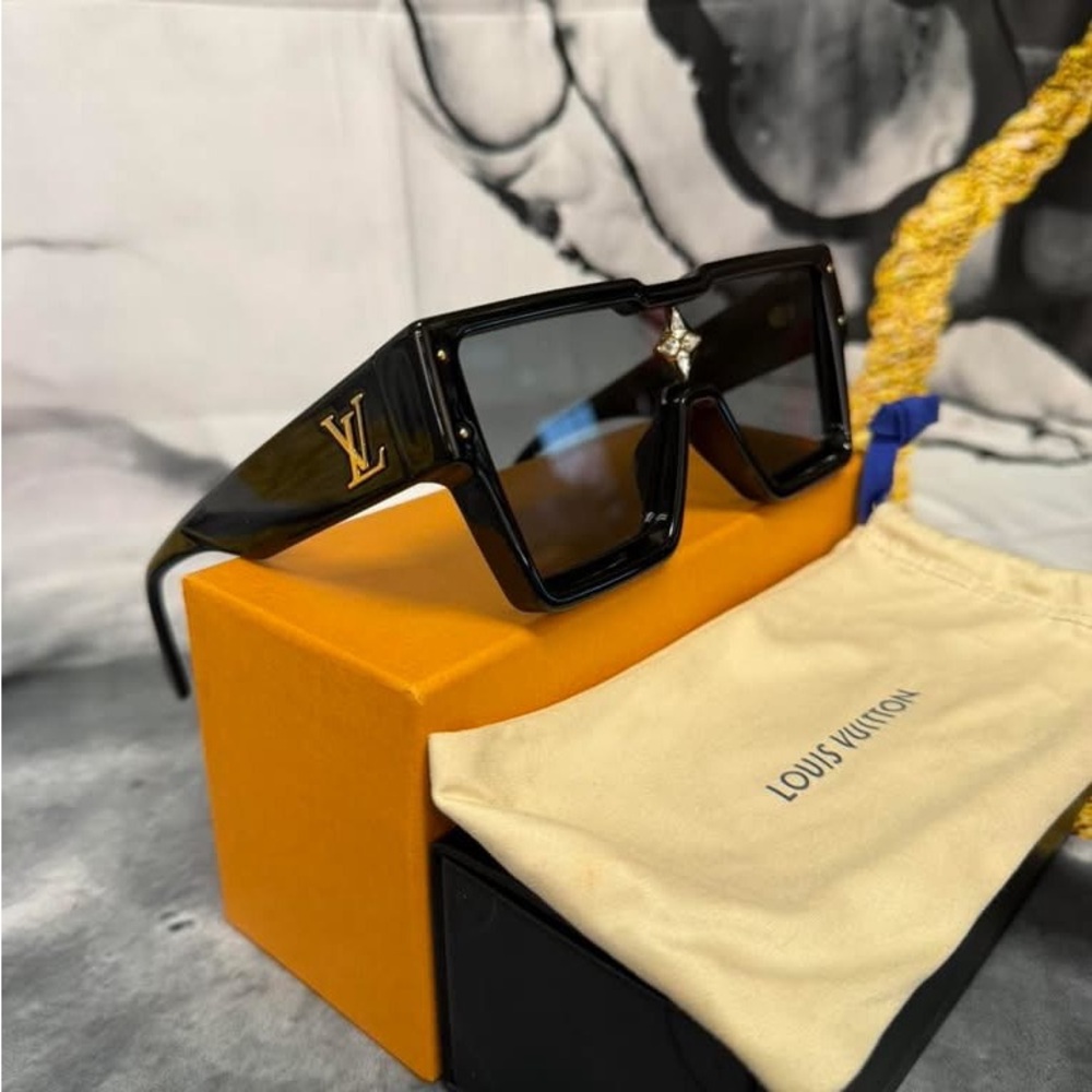 Louis Vuitton Black Oversized Shield Sunglasses with Gold LV Accent